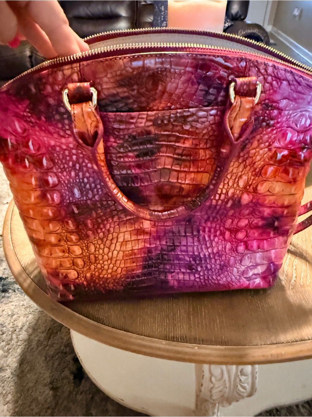 Brahmin Pink and Orange Croc-Embossed Satchel with Matching Wallet - Picture 10 of 10